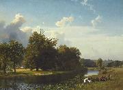 Albert Bierstadt A River Landscape, Westphalia oil on canvas